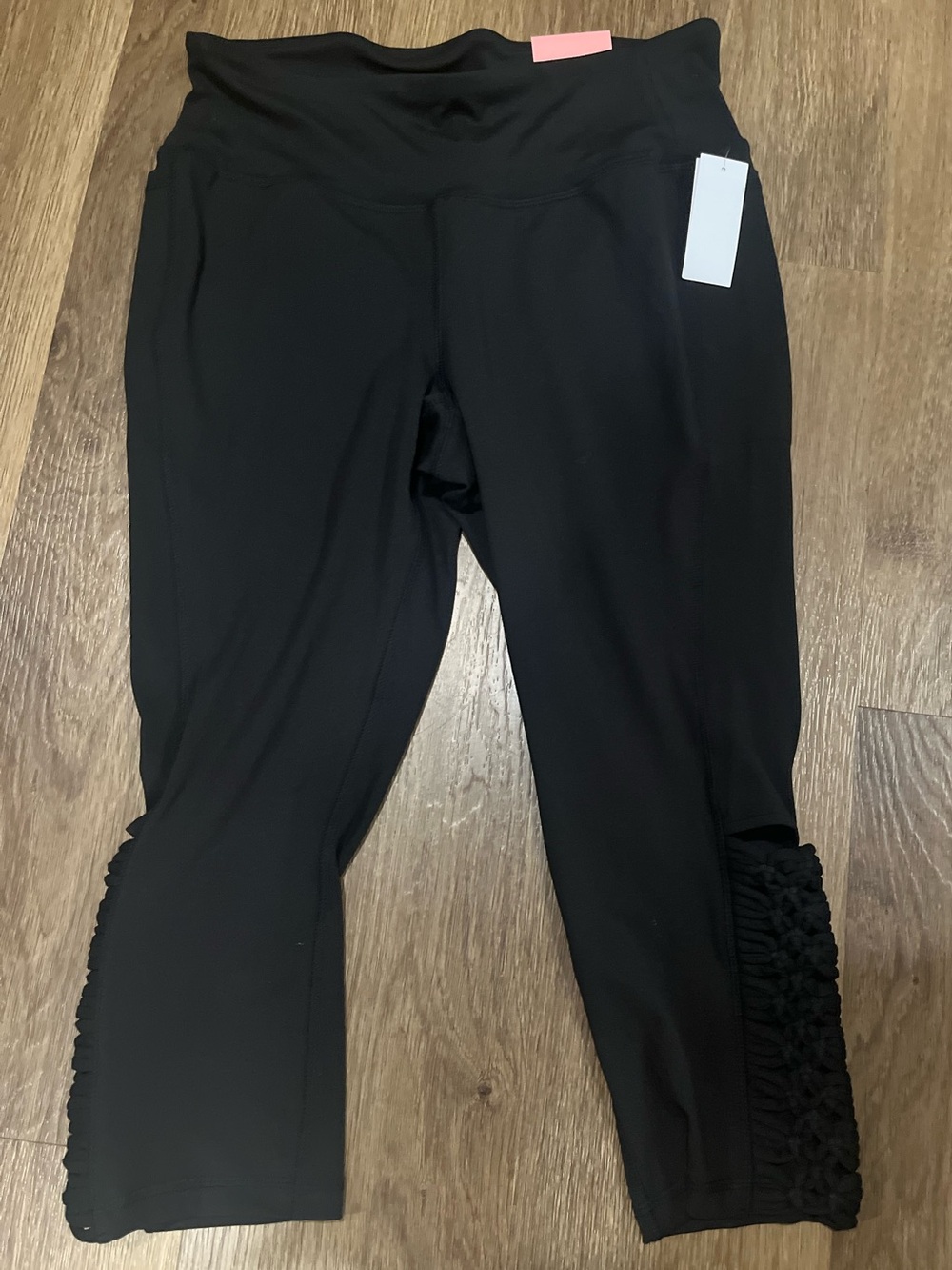 LIVI for Lane Bryant Black Capri Leggings with Boho Ankle Detail
